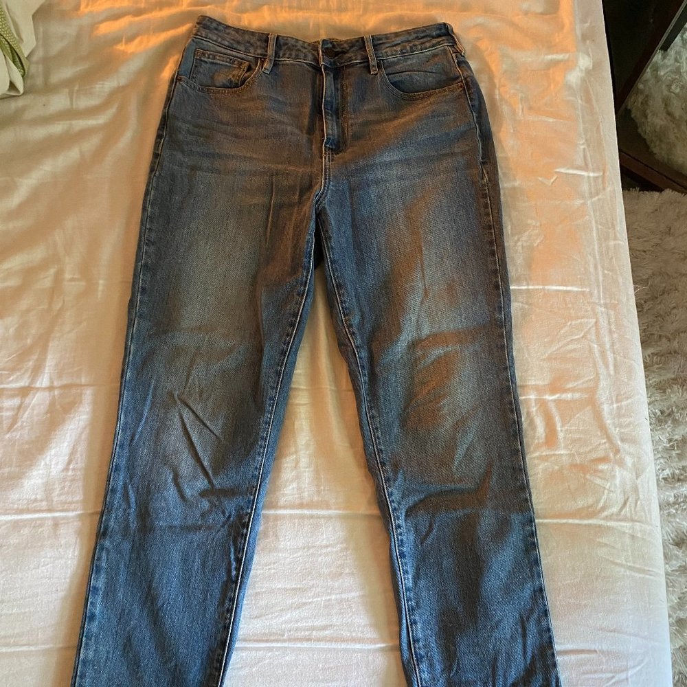 Lightly distressed, dark blue, Pacsun mom jeans